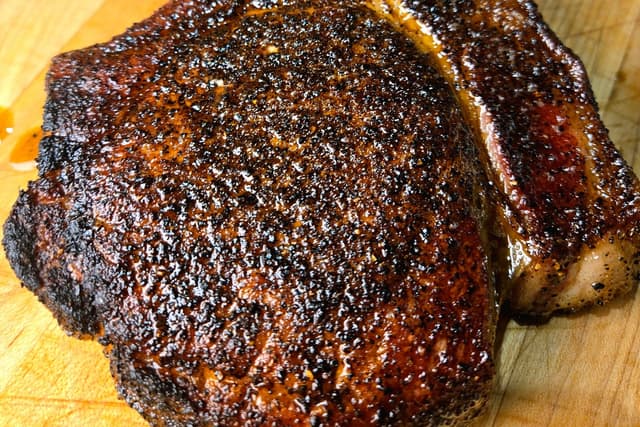 Smoked and seared pork chop with perfect crust — Moon Rock BBQ Rub recipe