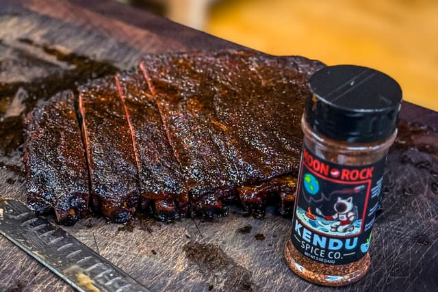 Smoked St. Louis ribs with perfect bark — full rack with Moon Rock BBQ Rub