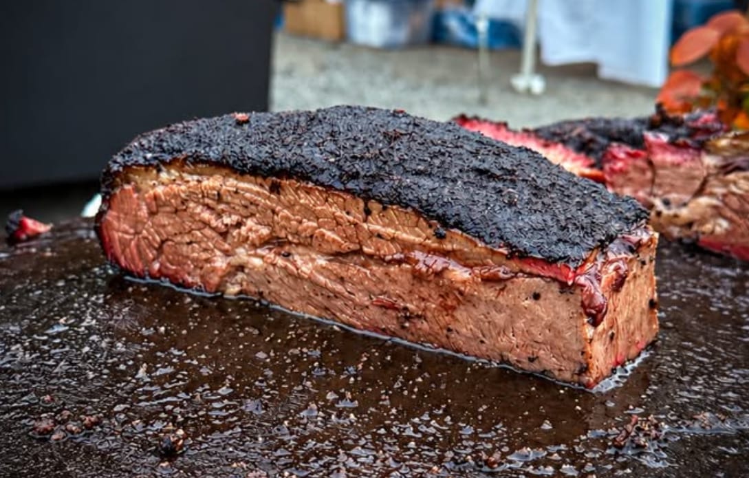 Lone Mountain Barbecue brisket with near-black bark that is set, not burnt, cooked with Moon Rock BBQ Rub